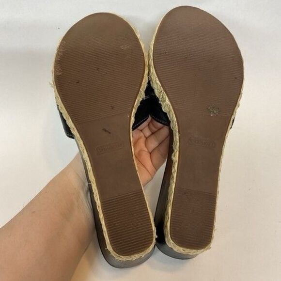 Coach Greer Black Leather Espadrille Wedge Sandals Women Size 11B - Picture 3 of 12
